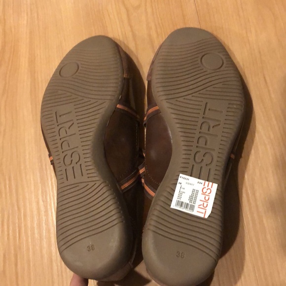 Brown ballerina/flat part. leather, ESPRIT, EU38/US7 bought in Europe, not worn - Picture 2 of 9